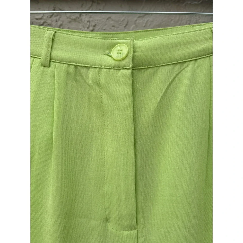 WeWoreWhat Lime Green Wide Leg Pleated Trousers High Waist Neon Pants Size 12